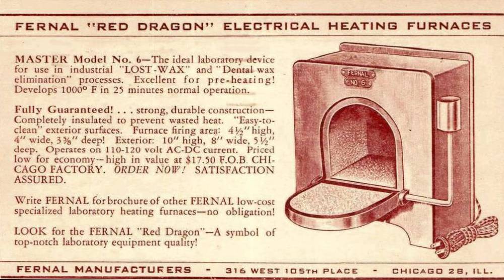 POSTCARD - CHICAGO - FERNAL MANUFACTURERS - 316 W 105TH PLACE - AD FOR FERNAL RED DRAGON ELECTRICAL HEATING FURNACES - 1945