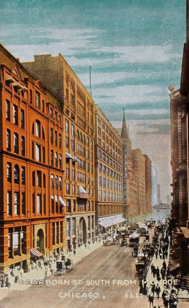 POSTCARD - CHICAGO - DEARBORN STREET - S FROM MONROE - ELEVATED VIEW - HEAVILY TINTED