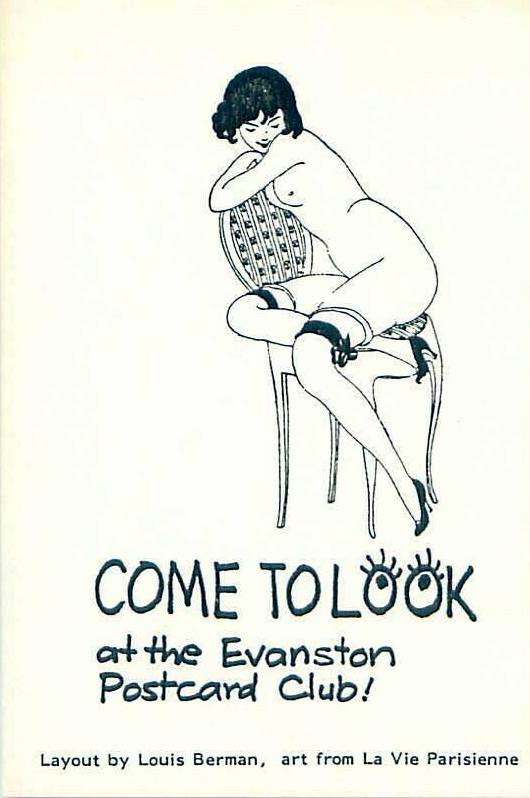 POSTCARD - CHICAGO - EVANSTON POSTCARD CLUB - MEETING ANNOUNCEMENT CARD - LOVELY FRENCH NUDE DRAWING - 1970s