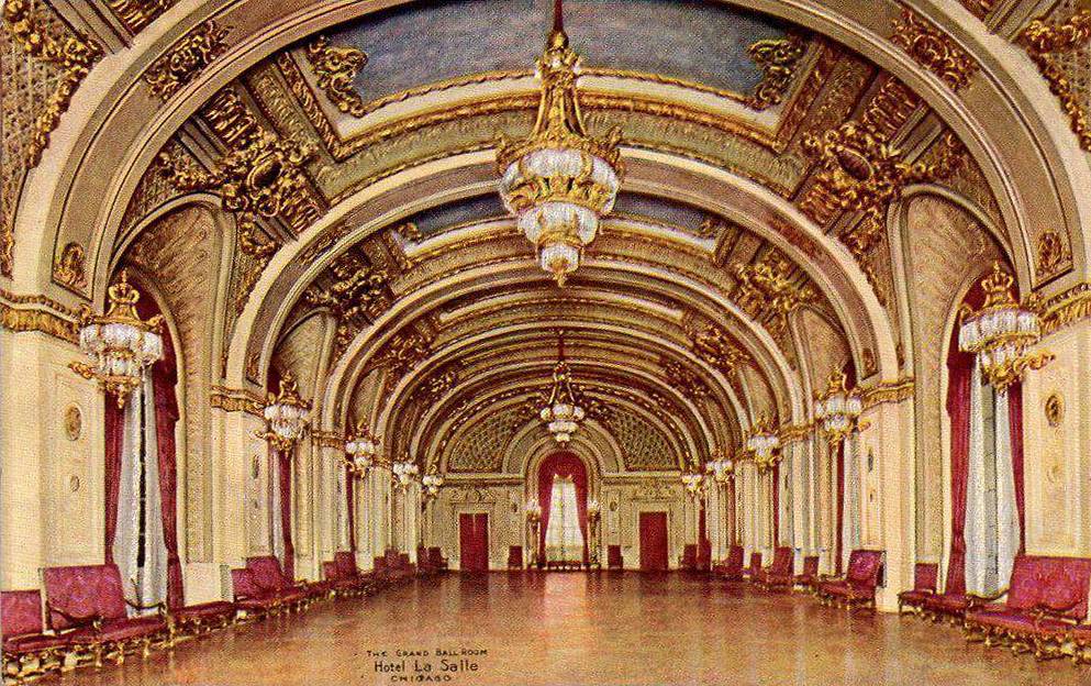 POSTCARD - CHICAGO - HOTEL LA SALLE - THE GRAND BALLROOM - INTERIOR - TINTED - 1911