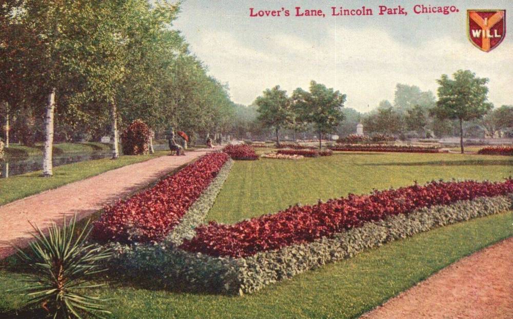 POSTCARD - CHICAGO - LINCOLN PARK - LOVER'S LANE - GROUND LEVEL - I WILL SERIES - TINTED - c1910