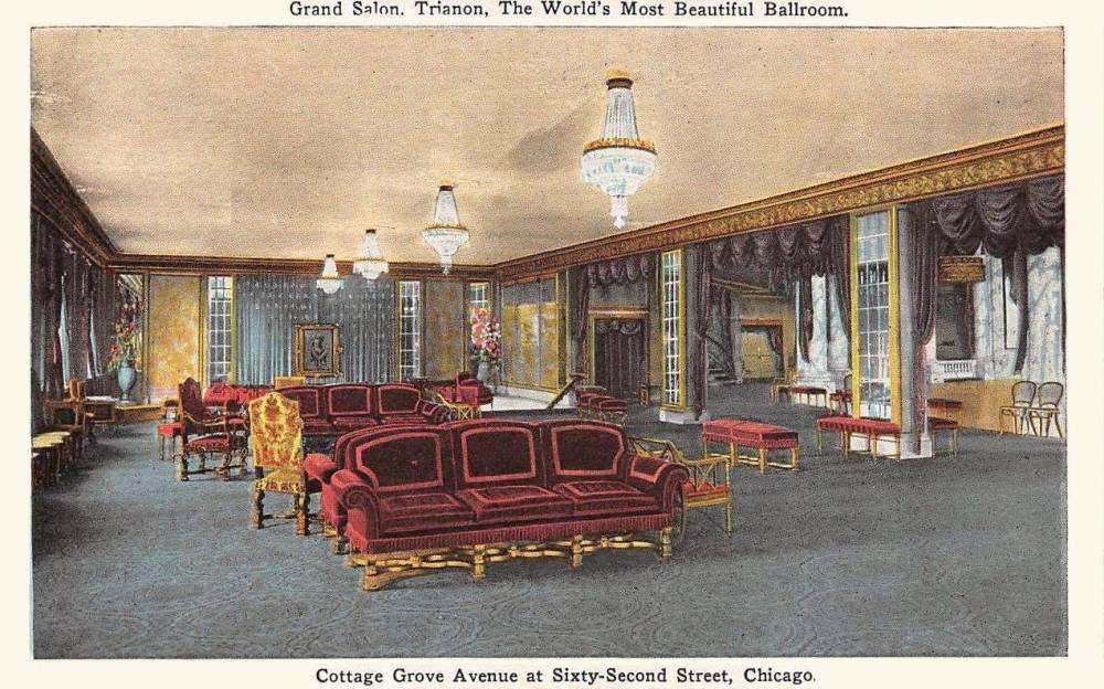 POSTCARD - CHICAGO - TRIANON BALLROOM - INTERIOR OF GRAND SALON - COTTAGE GROVE AT 62ND STREET - TINTED - MAYBE 1920s