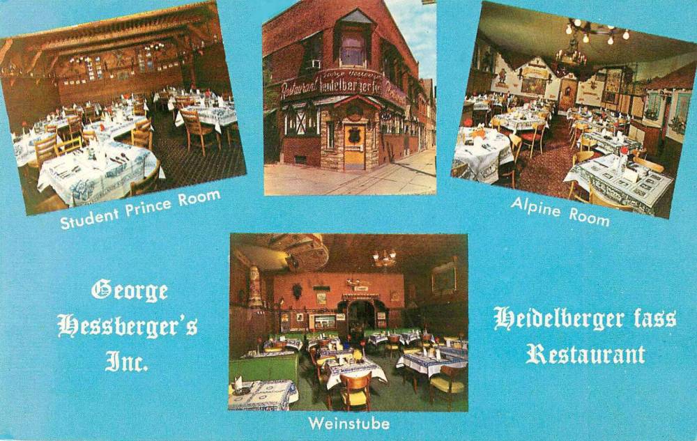 A POSTCARD - CHICAGO - GEORGE HESSBERGER'S HEIDELBERGER FASS RESTAURANT - 4300 LINCOLN AVE - 4 IMAGES - YOUR HOME AWAY FROM HOME - MIT GOOD GERMAN FOOD UND DRINKS - 1977