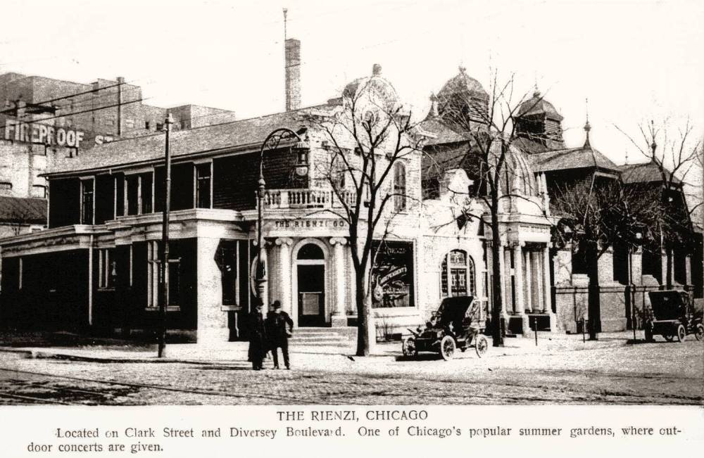 A POSTCARD - CHICAGO - THE RIENZI - CLARK AND DIVERSEY BLVD - SUMMER GARDEN RESTAURANT - OUTDOOR CONCERTS - c1910